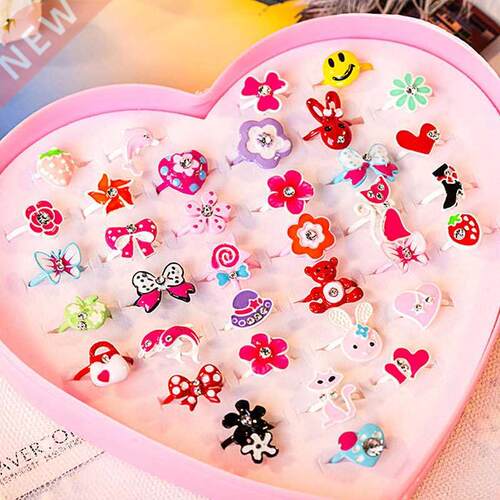 10/63pcs Love Kids Cute Sweet Rings Design Flower Animal Fas