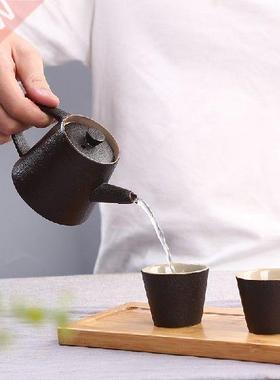 Japanese black pottery tea set kung fu teapot teacups