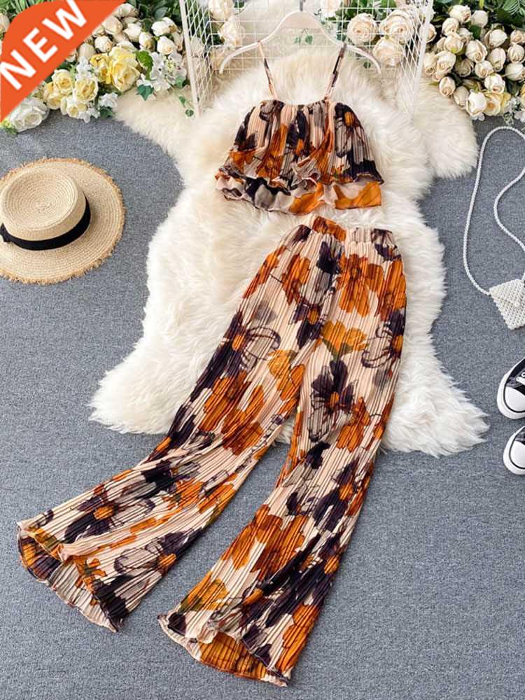 2022Women's Summer Sets Vacation Style Printed Short Camisol