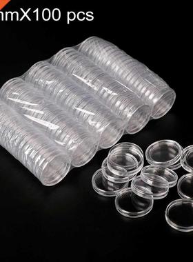 100pcs Transparent Round Boxes Coins Collection Large Capaci