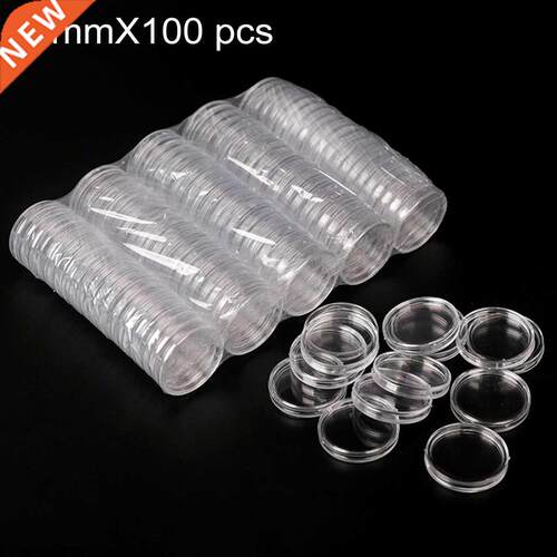 100pcs Transparent Round Boxes Coins Collection Large Capaci