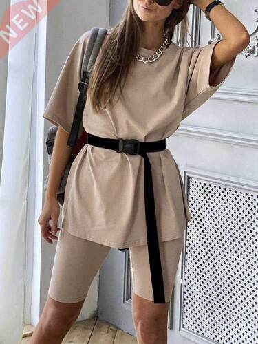 Simplee Casual Solid Outfits Women's Two Piece Suit with Bel