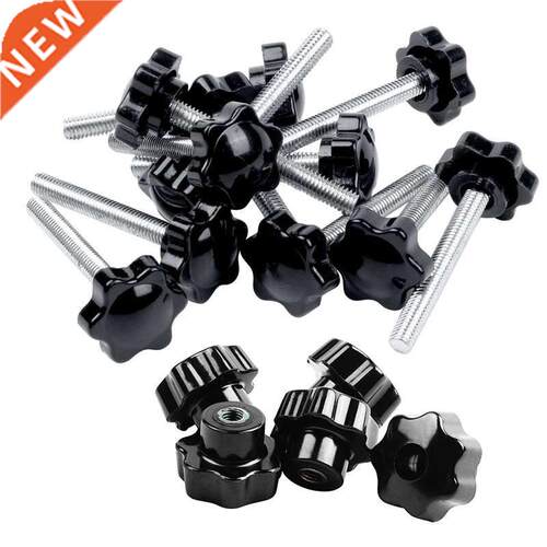 12 Pcs Black+Silver Spare Part M6x45mm Male Threaded Knurled