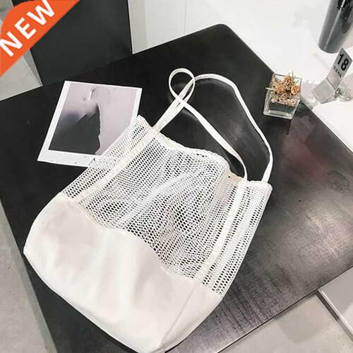 Korean Style Grid Handbag Fashion Mesh Hollow Out Sandy Beac