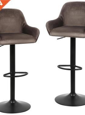 2Pcs/Set Bar Chair Brown Velvet Stools Stainless Steel Bar S