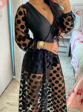 2021 Women's Clothing Spring Polkadot Print Wrap Long Sleeve