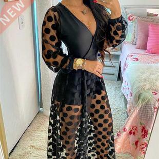 2021 Women's Clothing Spring Polkadot Print Wrap Long Sleeve