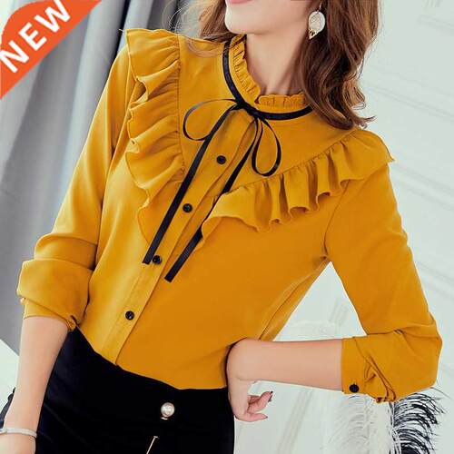 Spring Autumn 2019 Women White Shirt Long Sleeve Shirts Kore