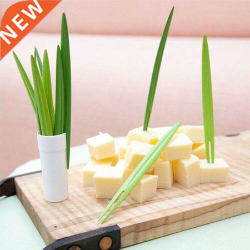 Creative 10pcs/Set Green Bamboo Leaf Fruit Fork Chopsticks