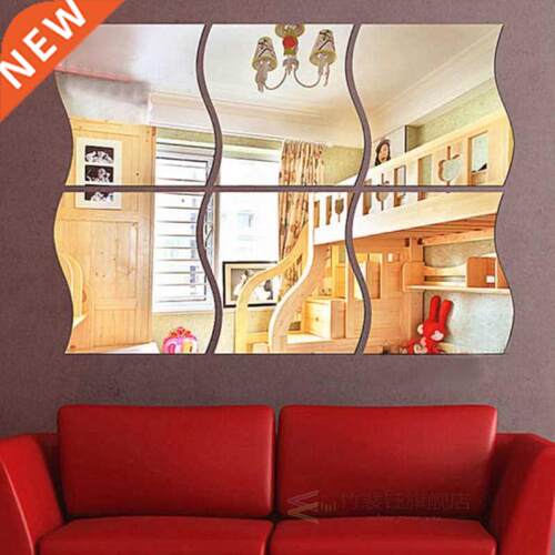 12*10cm*6pcs Acrylic Mirror Surface Wavy Shape Wall Sticker