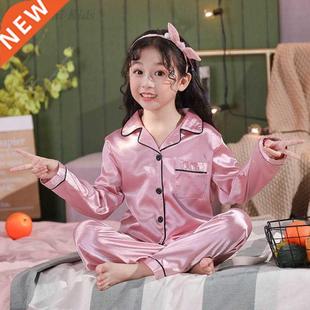 3 6 9 12 14 Years Girl's Satin Pajamas Kids Silk Pajama Sets