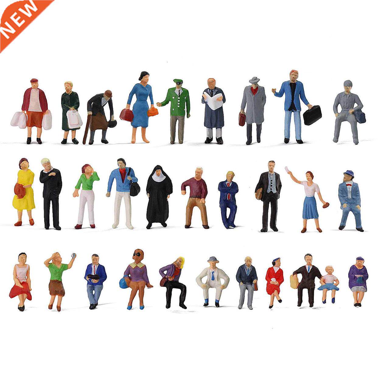 30pcs HO scale 1:87 Standing Seated Passenger People Painted