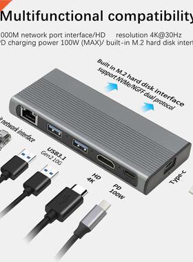 USB C HUB Type C .1 to M.2 NVME NGFF HD 4K 0Hz 1000M LAN 1