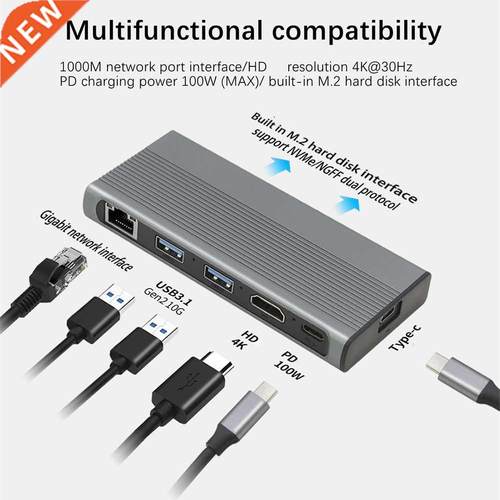 USB C HUB Type C .1 to M.2 NVME NGFF HD 4K 0Hz 1000M LAN 1