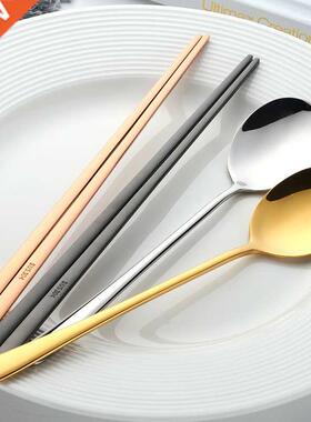 18/8 Korean Stainless Steel Food Chopsticks Spoon Set Long H
