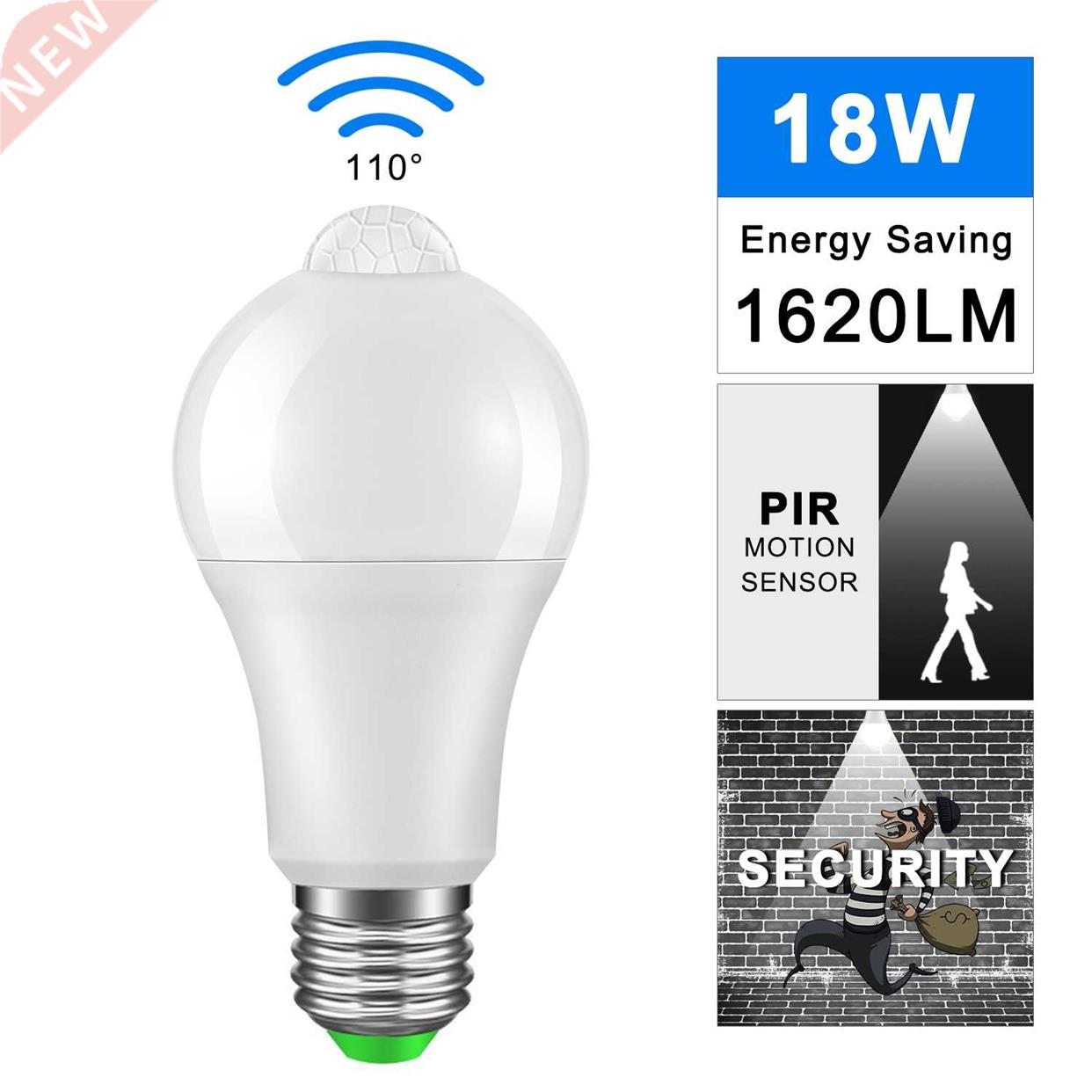 IP42 LED PIR Sensor Bulb E27 12W 18W AC 220V 110V Dusk To Da