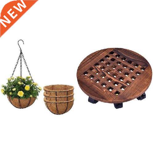Rolling Wooden Planter Caddy Potted Plant Stand With 4PCS