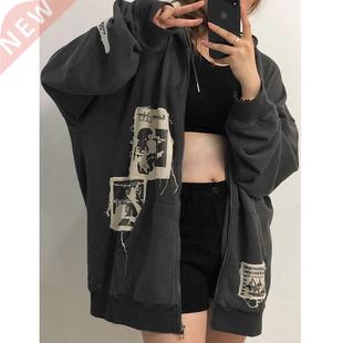 Emo Women Alt Punk Hoodie Zip Up Grunge Aesthetic Jacket Vin
