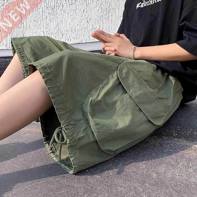 Summer Khaki Green Black Cotton Shorts Men Fashion Retro Poc