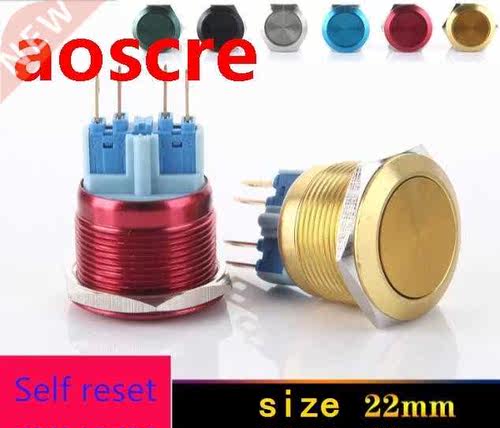 1pcs 22mm Auto Reset Waterproof Momentary Flat Round Stainle