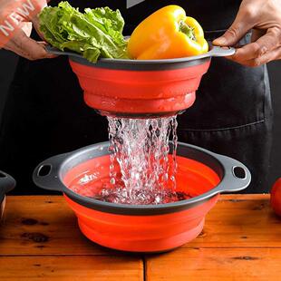 Foldable Round And Square Silicone Colander Fruit Vegetable