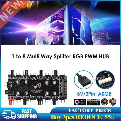 5V/3 Pin ARGB 4 Pin Fan PWM HUB 1 To 8 Multi Way Splitter fo