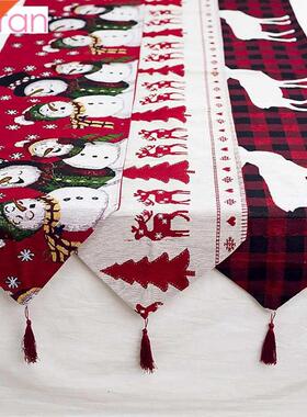 Huiran Linen Chrimas Elk Snowman Table Runner Merry