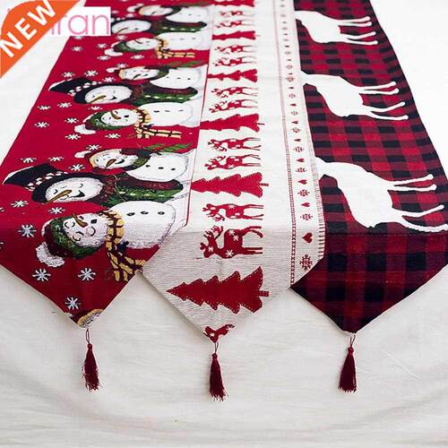 Huiran Linen Chrimas Elk Snowman Table Runner Merry