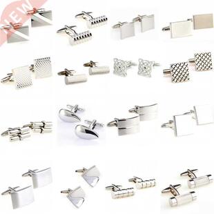 Hot Sale 18 Styles Siver Stainless Steel Metal Cufflink Cuff