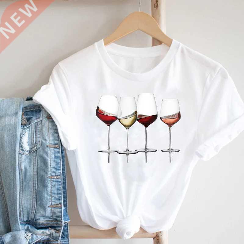 Women Printing Clothing Wine Lady Short Sleeve Casual 90s Ca