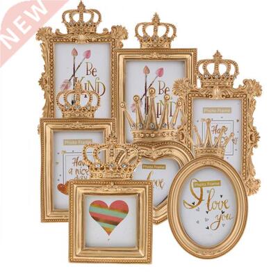 European Retro Style Carved Gold Crown Photo Frame Resin Cra
