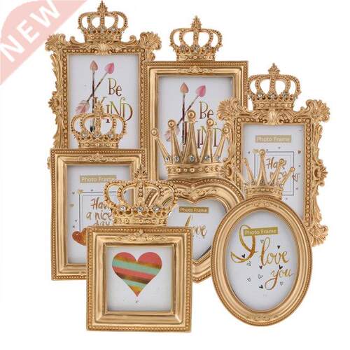 European Retro Style Carved Gold Crown Photo Frame Resin Cra