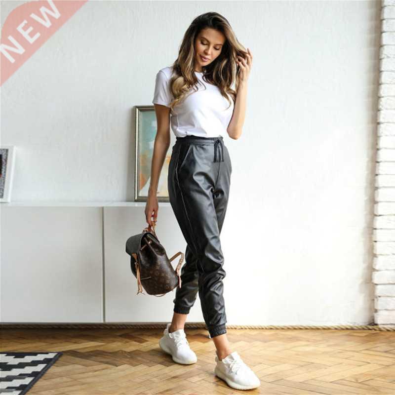Fashion PU Pants For Women Full Length Pencil Pants Faux Lea