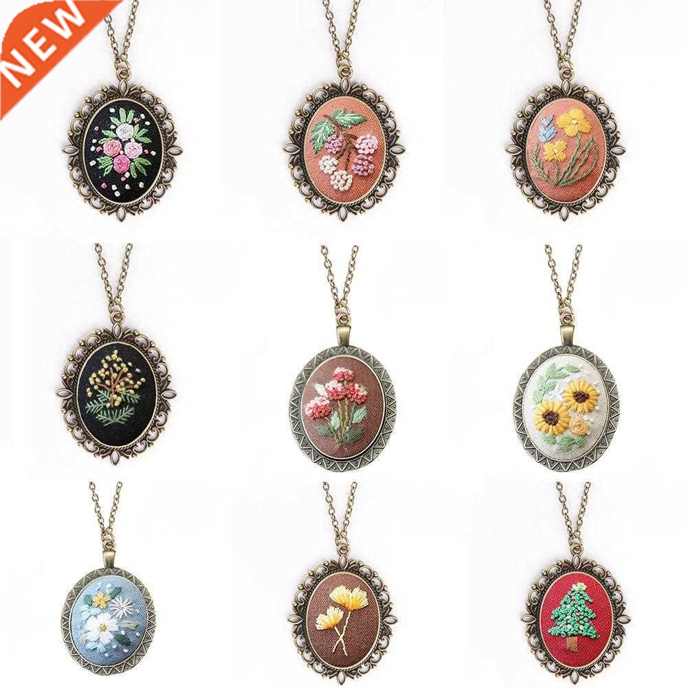 DIY Embroidery Flower Women Chain Necklace Needlework