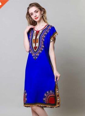 Loose African Dress for Women Dashiki Tribe Totem 3D Print L