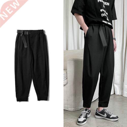 2022 Black Solid Color Straight Harem Pants Korean Man Loose
