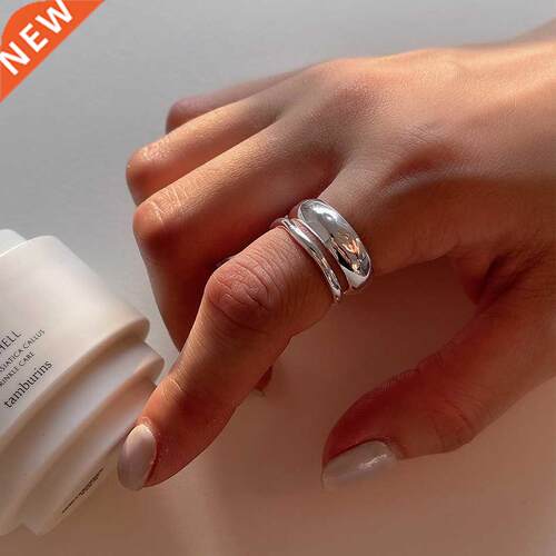 S925 sterling silver irregular double bump texture silver ri
