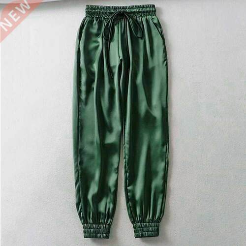 Muyogrt Women Sweatpants Pants Female Solid Satin Pants Dra
