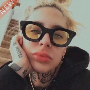2021 Simple Retro Yellow Lens Round Sunglasses For Women Bra