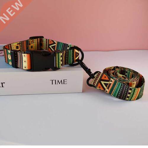 National style Nylon Printed Dog collar leash Adjustable Pup