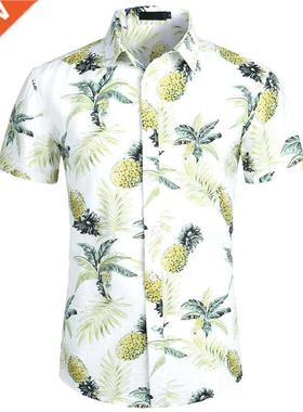 Summer New Men's Shirts for Men Clothing White Pineapple Sum