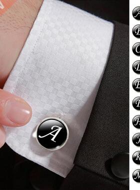 Men's Fashion A-Z Single Alphabet Cufflinks Silver C
