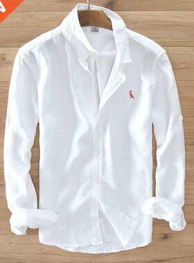 2021 100% pure linen long-sleeved shirt men brand clothing m