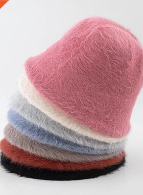 Women Winter Outdoor Warm Rabbit Fur Fisherman Hat Solid Col