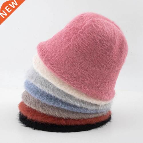 Women Winter Outdoor Warm Rabbit Fur Fisherman Hat Solid Col