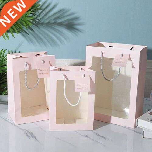 2022 New Paper Gift Bags with Handle Ins Transparent Window