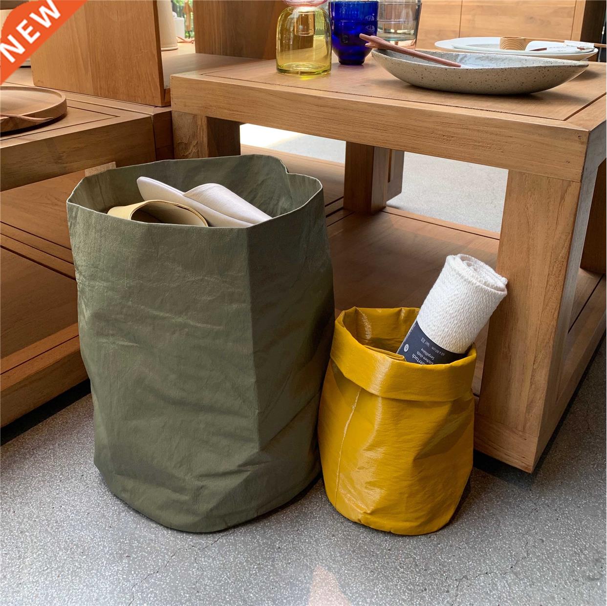 Leather Table Floor Storage Laundry Basket Simple Retro