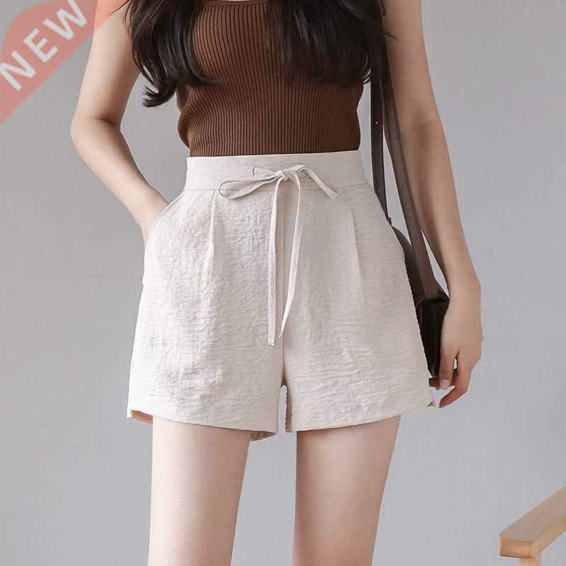 Korean version of chiffon shorts with high waist and wide le