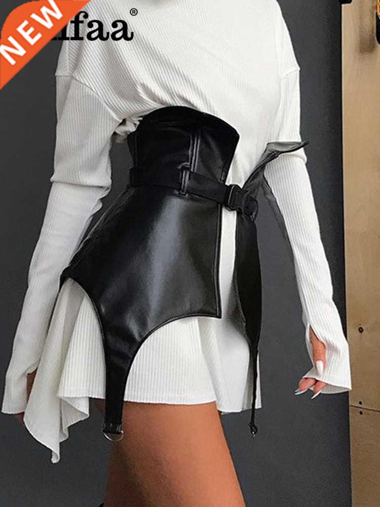 Viifaa Black PU Leather Belt Buckle Corset Women Spring 2022