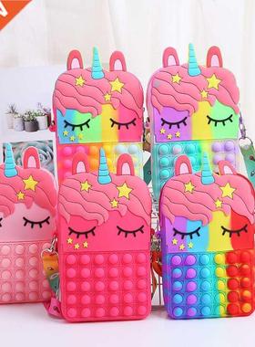 Fashion Fidget Toys Push Bubbles Toy Rainbow Unicorn Coin Pu